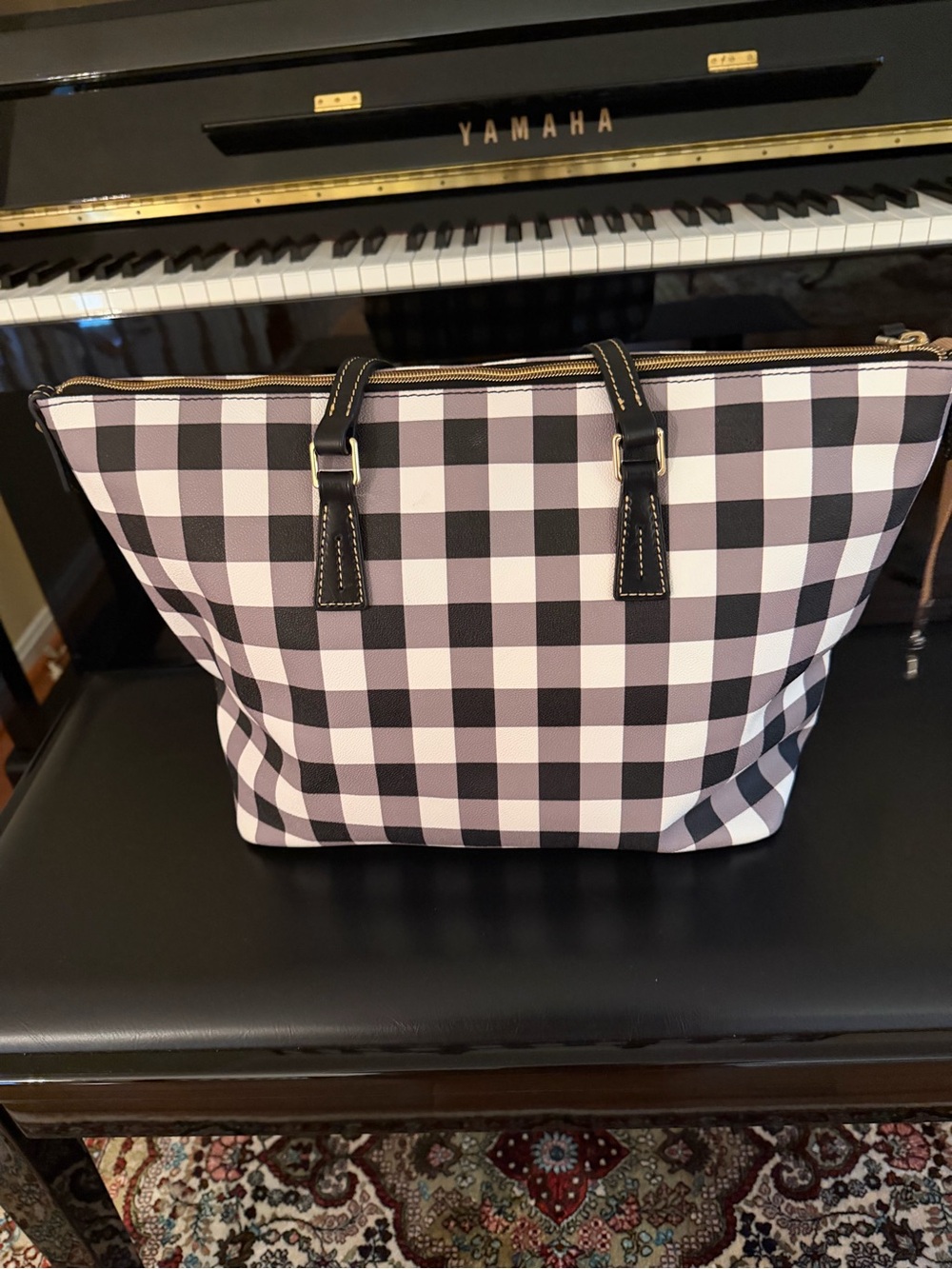 Dooney & Bourke Black and White Gingham Tote - Picture 2 of 4